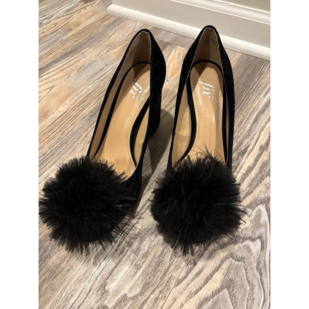 The Fix Velvet Block Heel Pump Feather Puff Detail